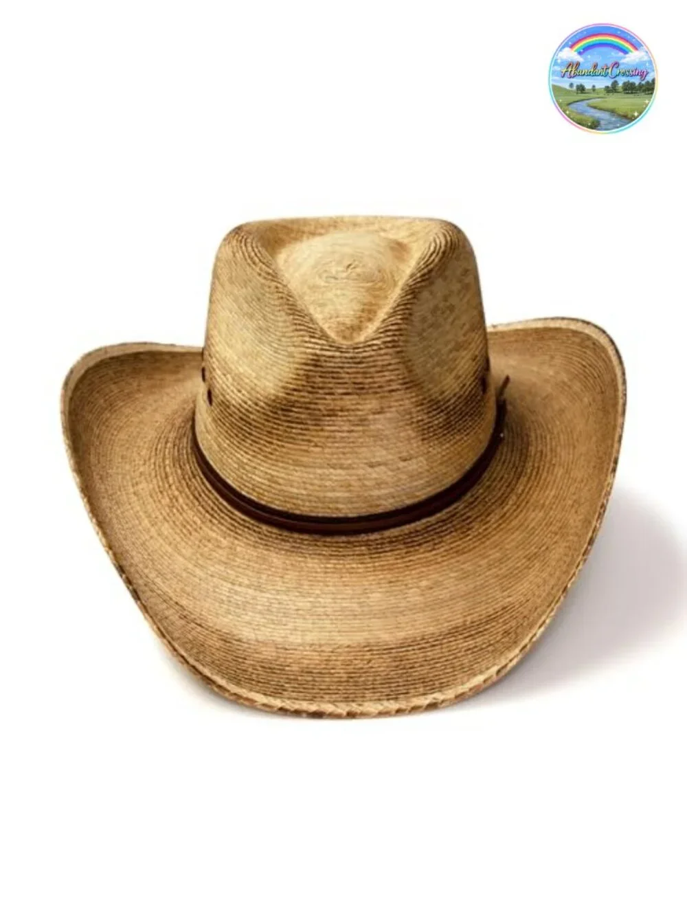 Palm Straw Cowboy Hat Pinch Front Distressed Burnt Finish Unisex Western